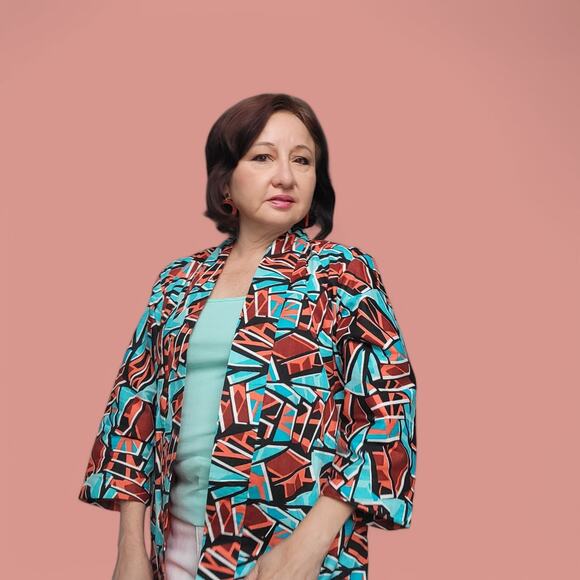 Dopamine Mid Century Mod Pink 60s Psychedelic Long Coat Handmade Teal - Picture 14 of 16